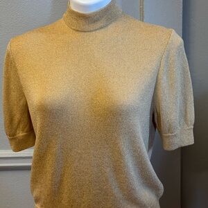 St. John Metallic Gold Short Sleeve Top